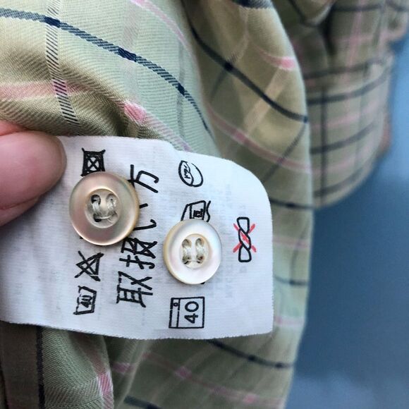 Ermenegildo Zegna Shirt Mens Medium Green Pink Blue Plaid Button Front Cotton - Picture 2 of 8